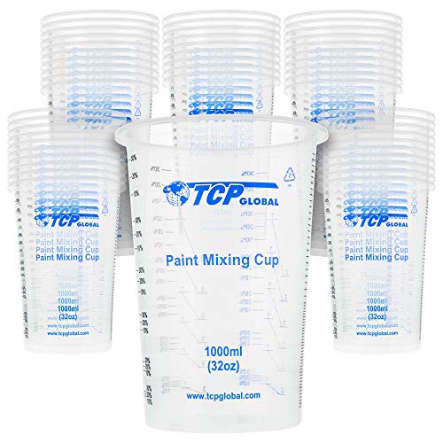 TCP Global 32 oz. (1000ml) Graduated Plastic Mixing Cups (Box of 50)