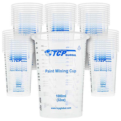 TCP Global 32 oz. (1000ml) Graduated Plastic Mixing Cups (Box of 50)