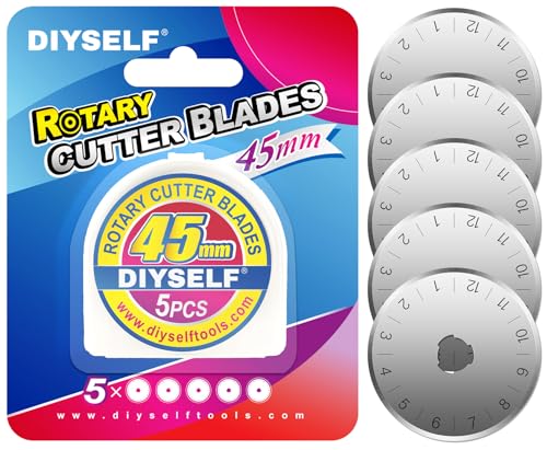 DIYSELF 5 Pack 45mm Rotary Cutter Blades, SK7 Rotary Blade Replacements - color: 5 Pack
