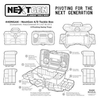 Flambeau Outdoors NextGen 4/0 Tackle Box, 4 Pivot Trays, 25-Piece Kit, Gray - size: Medium - With Tackle Kit - Light Gray