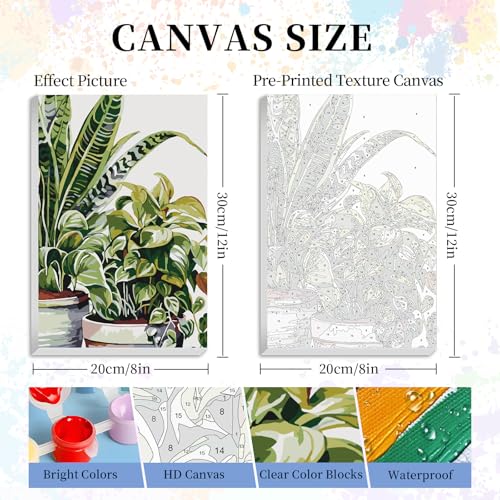 Framed Paint by Numbers Kit for Adults Beginners – Tropical Green Plants - color: Leaf-01, size: 8x12 Inch