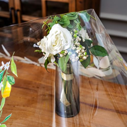ARTABLE Clear Vinyl Tablecloth Lemon Floral Print Wipeable 52 x 70 Inch - color: Lemon, size: 70" x 52" (Rectangular)