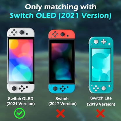 DLseego My World MC Protective Case for Switch OLED New Model, Dockable Soft Shell Cute Cover Case for Joycon Controller with 4PCS Thumb Grips Caps - Green OLED - color: Green OLED