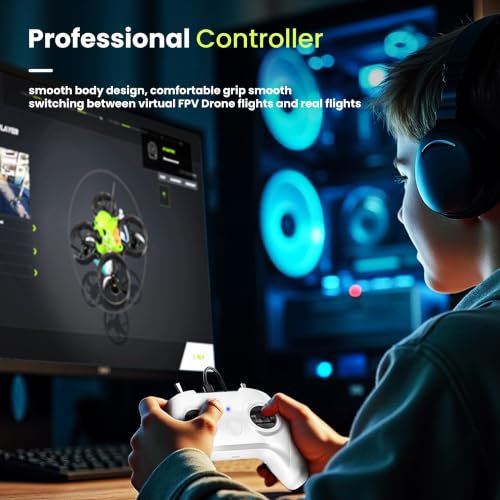 STARDRONE S8 FPV Flight Simulator Controller -Anti-Slip PU Handle, 8 Channel Metal Joystick, Ergonomic Design for DRL/Uncrashed/Liftoff/DCL Beginner Pilots (Mode 2, White) - color: White