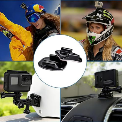 Universal Action Camera Accessory Kit, Curved & Flat Adhesive Sticky Mounts, Quick Release & J-Hook Buckle Mounts, 3-Way Pivot Arms and Thumb Screws