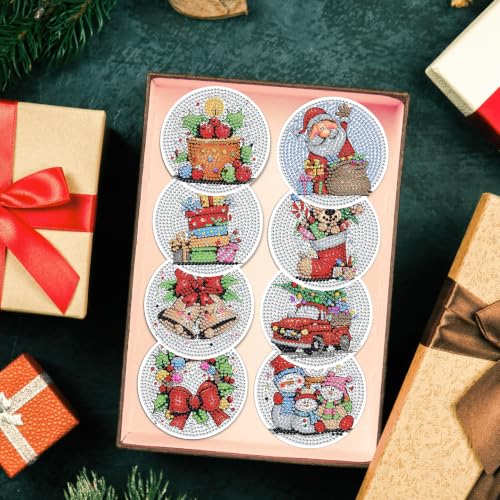 HHMATITS 8 Pcs Christmas Diamond Art Coasters, Diamond Painting Coasters - color: Christmas-2