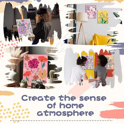 Sherr 108 Pcs Flower Sip and Paint Kit, Pre Drawn Canvas for Adults - style: Flower