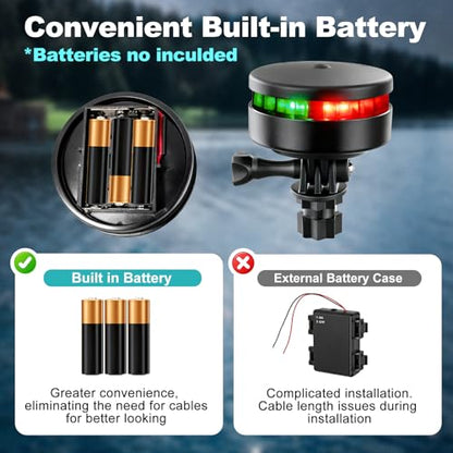Kayak Navigation Lights,Battery Operated Boat Lights,Waterproof Portable Red and Green Dinghy Navigation Lights for Paddle Board,Sikff - color: Red&Green (Screw & Track & Adhesive Mount)