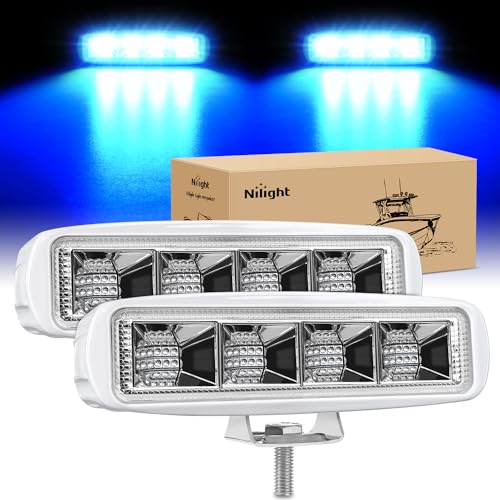 Nilight Marine LED Pods Navigation Lights 2PCS 72W Blue Beam Flood Beam Ponton Boat Deck Dock Lighting for Night Fishing T-top Stern Yacht Kayak Port Sailboat Trucks Tractors - color: Blue Lights White House 72W