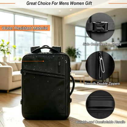 Naukay Travel Backpack for Men,Water Resistant Expandable Carry on Backpack - size: 15.6 Inch