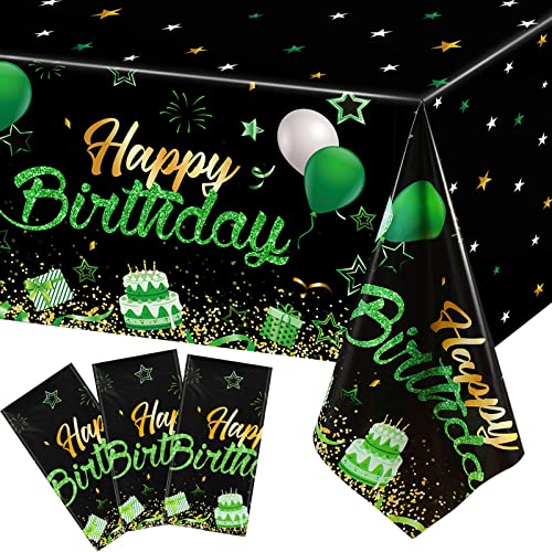 Breling 3 Pack Happy Birthday Tablecloths Decoration, Black Green - color: Black Green