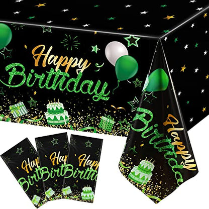 Breling 3 Pack Happy Birthday Tablecloths Decoration, Black Green - color: Black Green