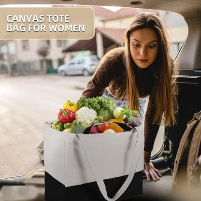 3 Pack Canvas Grocery Bags with Long Shoulder Strap and Short Handle（Black） - color: Black-3pack
