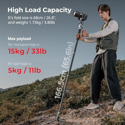 SmallRig 65.6"/ 166.5cm Carbon Fiber Ball Head Monopod for Camera - size: 166.5cm / 65.6"