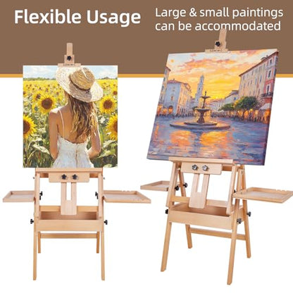 Horizontal Beechwood Studio Easel with Drawer and Palettes, Natural - style: Horizontal Natural