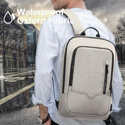 hk Backpack for Men Business Slim Laptop Bag - color: White, size: 15.6 Inch