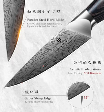 Kitchen Paring Knife 4“, Japanese Powder Steel 63 HRC - size: 4"