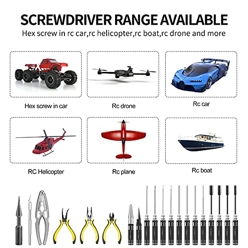 RC Station RC Tool Kit 26in1 RC Car Tool Kit Multi RC Tools Screwdriver Pliers Set Flat, Phillips, Hex, RC Car Tool Set Box for RC Car Drone 1/8 1/10 Traxxas Axial Arrma Redcat Losi RC Repair Tool Box