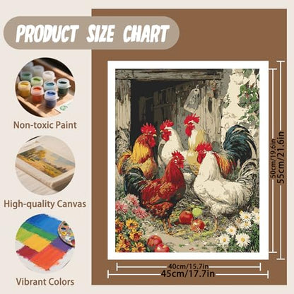 XTCIXAL Paint by Numbers Kit for Adults, Chicken, 16X20 Inch - color: 02-Chicken