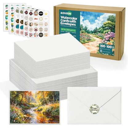 KOVIEDE 100 Pack Blank Watercolor Cards with Envelopes 4 x 6 Inch - size: 4x6" Cards*100
