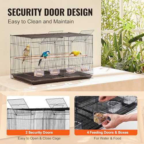 VEVOR 30-inch Flight Bird Cage, Stackable Divided Small Parakeet Cage for Parrots Canaries Cockatiels Lovebirds Finches Budgies Conures Macaws Pet Travel Birdcage with Handle and Perches - color: Black, Dividable