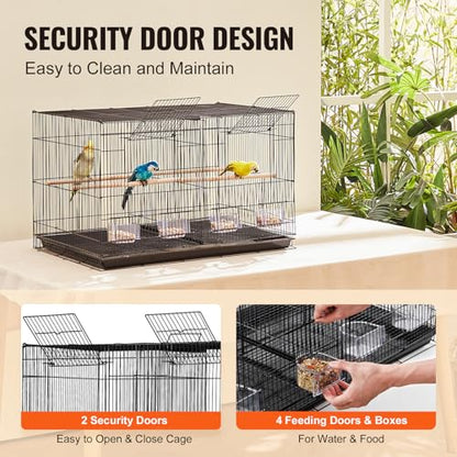 VEVOR 30-inch Flight Bird Cage, Stackable Divided Small Parakeet Cage for Parrots Canaries Cockatiels Lovebirds Finches Budgies Conures Macaws Pet Travel Birdcage with Handle and Perches - color: Black, Dividable