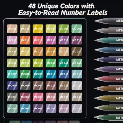 Metallic Gel Pens Set, 48 Colors, 1.0 mm Tip Art Pens