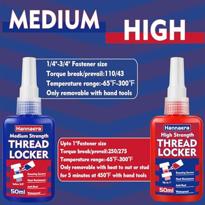 Thread Lock Blue and Red, Threadlocker Medium and High Strength, Thread Locker for Nuts, Bolts, Fasteners and Metals, Against Losening and Leakage (50 mlx2) - size: 50ml2pack