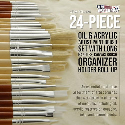 U.S. Art Supply 24-Piece Oil & Acrylic Artist Paint Brush Set
