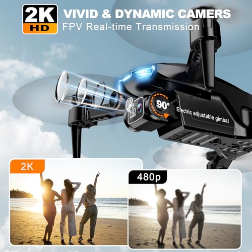 Drone with Camera for Adults, 2K HD FPV Drones with Upgrade Altitude Hold, One-Key Take Off/Landing, Speed Adjustment, Headless Mode, 2 Batteries, Toys Gifts for Teen Boys Girls, Beginner - color: Black Orange