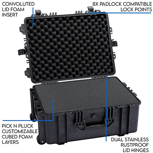 DCB Cases - Element 6104F | 24 x 19 x 11 Ext Dim | IP67 Waterproof | Pluck Foam Insert | Telescoping Handle | Rubberized Grips | Resin-Reinforced Injection Molded Plastic | 4 Latch Lid Close | Wheels