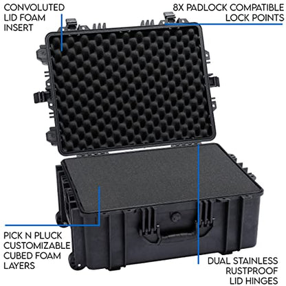 DCB Cases - Element 6104F | 24 x 19 x 11 Ext Dim | IP67 Waterproof | Pluck Foam Insert | Telescoping Handle | Rubberized Grips | Resin-Reinforced Injection Molded Plastic | 4 Latch Lid Close | Wheels