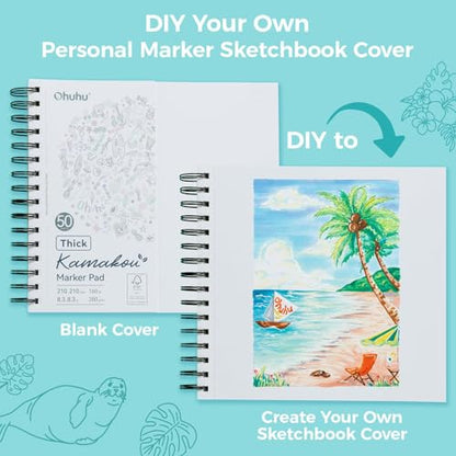Ohuhu 8.3"x8.3" Double-Sided Bleedproof Marker Pad Art Sketchbook 50 Sheets - size: 8.3" x 8.3"