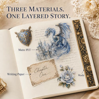Dwpetzo Medieval Fantasy Sticker Book for Journaling, Collage, A5 Sheets - color: Sword and Shield