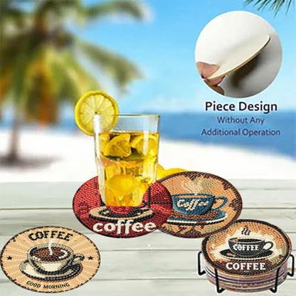 8 Pack Diamond Art Coasters,Coffee Retro Diamond Painting Coasters Kits - color: Coffee Coasters