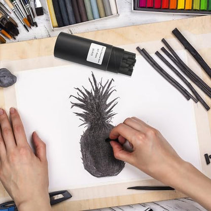 24 Pcs Compressed Charcoal Sticks, 25 Pcs Willow Charcoal Sticks Pencils for Sketching, Drawing, and Shading