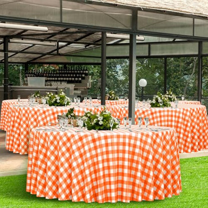 3Pcs Orange Gingham Tablecloths Round, Fall Checkered Table Cover 54x108 In - color: Orange-round