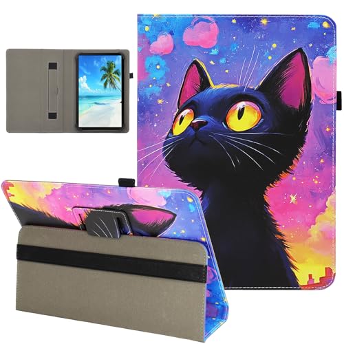 Universal 10 10.1 11 Inch Android Tablet Case Cover with Hand Strap - color: Black Cat