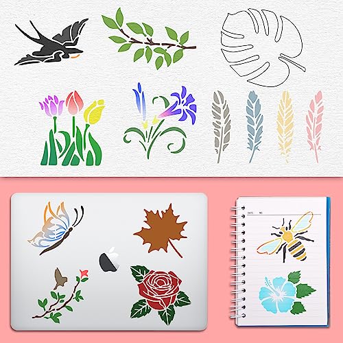 60Pcs Botanical Stencils, Reusable Butterfly & Flower Painting Templates - style: Flower A