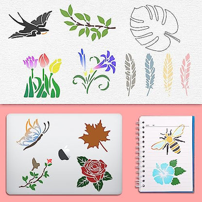 60Pcs Botanical Stencils, Reusable Butterfly & Flower Painting Templates - style: Flower A