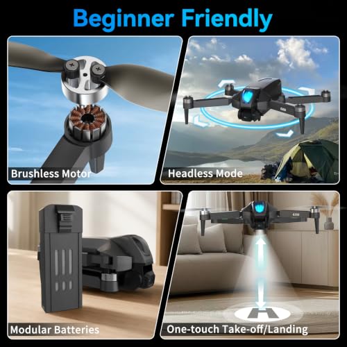 Drone with 1080P Camera 4.5″LCD Screen Remote, FPV RC Drones for Adults - color: Dark Black