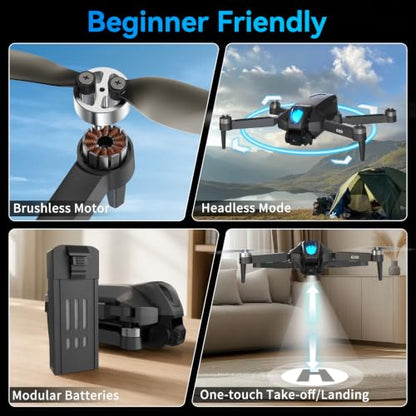 Drone with 1080P Camera 4.5″LCD Screen Remote, FPV RC Drones for Adults - color: Dark Black