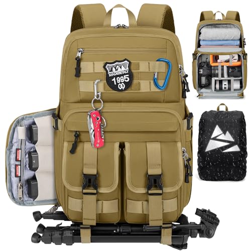 RAINSMORE Camera Backpack, DSLR/SLR/Mirrorless Camera Bag for Photographers - color: Khaki