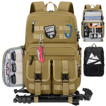 RAINSMORE Camera Backpack, DSLR/SLR/Mirrorless Camera Bag for Photographers - color: Khaki