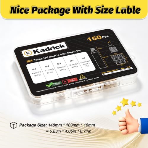 KADRICK 150PCS M4 Heat Set Inserts Kit,M4*(6/8/10mm)*5.5mm with Insert Tip - size: M4 Kit H6-10mm 150Pcs + Tool