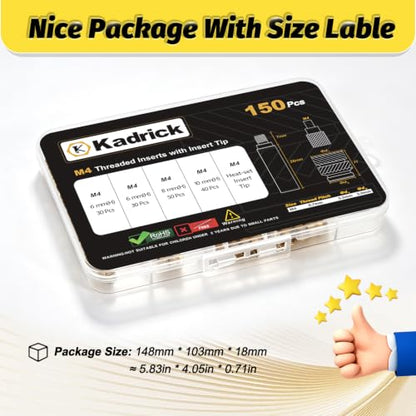 KADRICK 150PCS M4 Heat Set Inserts Kit,M4*(6/8/10mm)*5.5mm with Insert Tip - size: M4 Kit H6-10mm 150Pcs + Tool
