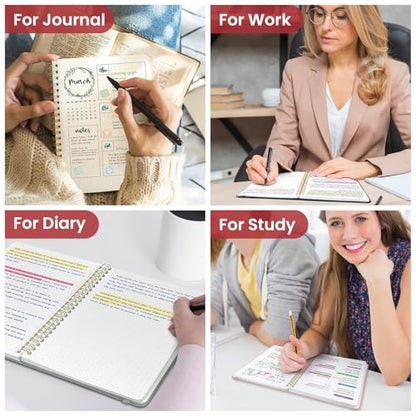 Taja Grid Spiral Notebook for Work, 5.7"x7.9" Spiral Dotted Grid Journal - color: C-Black, style: b-Dotted