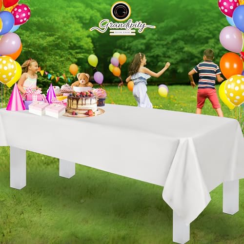 Grandipity Plastic Table Cloth Disposable 12 Pack 54” x 108” Rectangle - color: White, size: 54in. x 108in. Rectangle