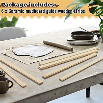 7 Pcs Pottery Teaching Rolling Mud Stick Guide and Wood Rolling Pin Set Include 6 Pcs 15. 8 x 0. 8 Inches Mudboard Guide and Clay Roller Tools for Manual Self Made Clay Gift Decoration