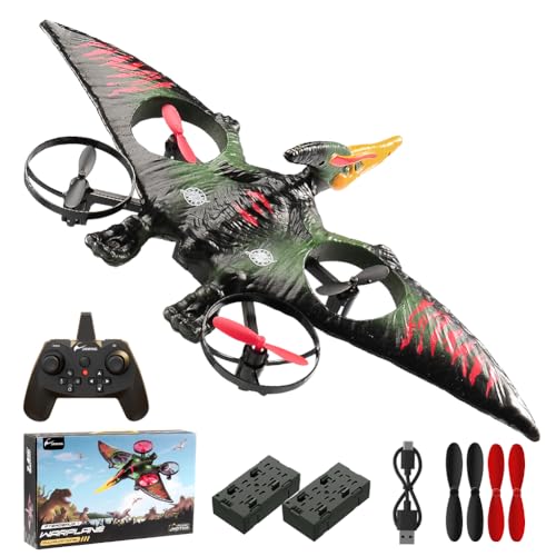Dinosaur Remote Control Drone, 2.4G EPP Foam RC Pterodactyl Hobby RC Airplanes with 6-Axis Gyro, One Key Takeoff Landing, Stunt Roll & 360 Flip, Fighter Jet Toy Christmas Birthday Gift for Boys Girls - color: Green